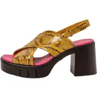Art for woman. 1199013XT003_024 Leather sandals 1990 Eivissa yellow (38), 8 to 10 cm, Velcro, Casual