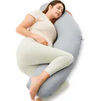 MOMCOZY J Shaped Jersey Fabric Pregnancy Pillow Light Grey - Grey - ONE SIZE