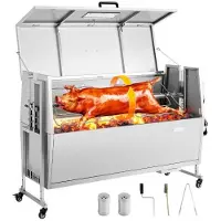 Vevor Rotisserie Grill, 38W BBQ ulkogrilli sian- ja lampaanvarraspaistin, hiilivarraspaistin 60 kg kapasiteetilla, pyörät ja 4-tasoinen korkeus, ruostumattomasta teräksestä valmistettu rotisserie-gril
