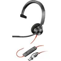 HP Poly Blackwire 3310 Monaural Microsoft Teams Certified USB-C Headset +USB-C/A Adapter Kuulokkeet Langallinen Pääpanta Business/Everyday Musta (8X216AA)