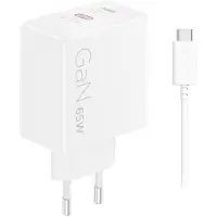 Lenovo Dual USB-C 65W GaN laturi, valkoinen