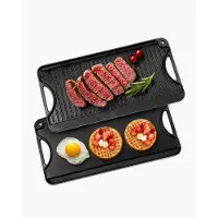 Vevor käännettävä grilli/paistolevy, 20x10 tuuman esikypsytetty valurautainen paistolevy, kannettava suorakaiteen muotoinen pannu kahvalla, perhekäyttöön tarkoitettu keittoastia sisä-/ulkokäyttöön tar
