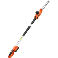 Vevor akkukäyttöinen pensasleikkuri, 20 V:n sähköinen pensasleikkurisarja, jossa 457,2 mm:n kaksiteräinen terästerä, 187,5–238,5 cm teleskooppimuotoilu korkeille oksille (sisältää 2,0 Ah:n akun ja pik