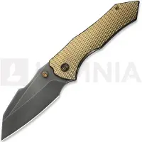 We Knife High-Fin XL WE24010-3 Gray CPM 20CV, Diamond Patterned Golden Polished Titanium, pocket knife
