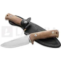 Lionsteel T5-CVN Satin Niolox, Natural Canvas Micarta, fixed knife
