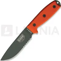 ESEE Model 4, serrated, orange G10, black plastic sheath