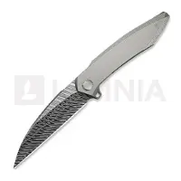 We Knife Fluxor WE23071-DS1 Fafnir Damasteel, Polished Bead Blasted Titanium, pocket knife