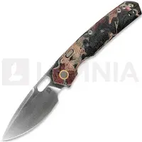 Vosteed Psyop 332 - Satin - Current Micarta kääntöveitsi, Canvas Rag Burl - Red