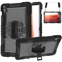 SKALO Samsung Galaxy Tab S10 FE+ Armor 360 Kahva Olkahihna Kotelo - Musta