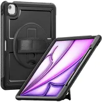 SKALO Erittäin Iskunkestävä Armor 360 Kahva/Teline Suojakuori sopii iPad Air 13 (2025) - Musta