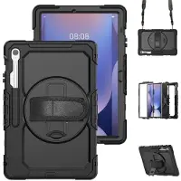 SKALO Samsung Galaxy Tab S10 FE+ Armor 360 Kahva Olkahihna+PET Näytönsuoja Kotelo - Musta