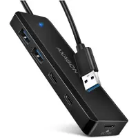 Axagon 4-porttinen 3.2 Gen1 USB-A -hubi, USB-C lisävirralla, musta