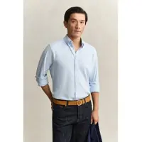 Gant for man. 3250271 Regular Fit blue stretch piqué knit shirt (3XL), Casual, Cotton, Long sleeve