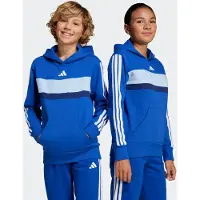 Adidas Urheilullinen collegepaita 'SEASONAL ESSENTIALS TIBERIO 3 STRIPES FLEECE' sininen / marine / vesi / valkoinen