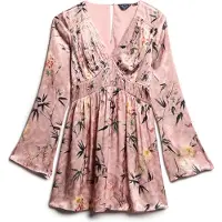 Superdry for woman. W8011795A Floral jacquard mini dress pink (XS), Party, Viscose, Long sleeve