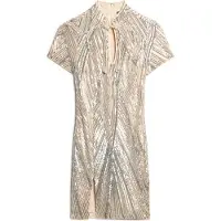 Superdry for woman. W8011769A Mini-dress with mao collar and silver sequins (S), Party, Short sleeve, Recycled Polister, Sustainable