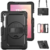 SKALO Samsung Galaxy Tab S11 Armor 360 Kahva Olkahihna+PET Näytönsuoja Kotelo - Musta