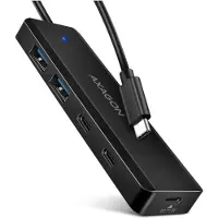 Axagon 4-porttinen 3.2 Gen1 USB-C -hubi, USB-C lisävirralla, musta