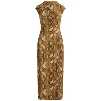 Ralph Lauren Python-Print Jersey Cap-Sleeve Dress - Beige - 34