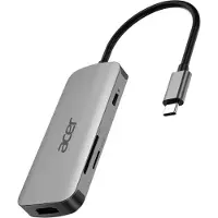 Acer 7in1 Type C Dongle, Langallinen, USB 3.2 Gen 1 (3.1 Gen 1) Type-C, 100 W, Hopea, MicroSD (TransFlash), SD, 3840 x 2160 pikseliä (HP.DSCAB.018)