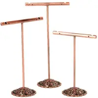 Torribaly Portable Earring Jewelry Display Rack Metal Stud Necklace Organizer Ornament T Bar Hanger Showcase Holder Stand Bronze
