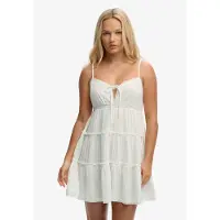 Superdry for woman. W8012115A Off-white tiered mini dress in chiffon (L), Casual, Muslin, Sleeveless / Straps
