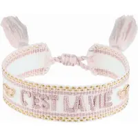 Dark Woven Friendship Bracelet "C'est La Vie" White W/Light Rose