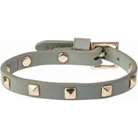 Dark Leather Stud Bracelet Mini Milieu Green