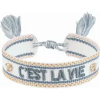 Dark Woven Friendship Bracelet "C'est La Vie" White W/Country Blu