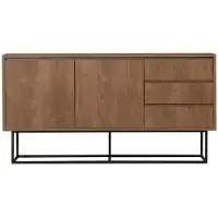 Norda Design Moderni Konsolipöytä, 3 Laatikkoa Ja Hyllyt, Pähkinä & Musta, 140 Cm | 100 % Melamiini, Metallijalat