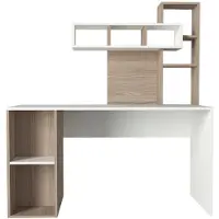 Norda Design Moderni Opiskelupöytä Kirjahyllyllä, Valkoinen & Cordoba, 140x60 Cm | 100 % Melamiini, 18 Mm Paksu | Tyylikäs Ja Toimiva