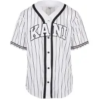 Karl kani Serif Pinstripe Baseball Lyhythihainen V-aukkoinen T-paita