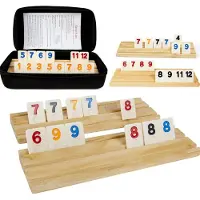 24.Se Rummikub-salongipeli jopa 6 pelaajalle - puupaloilla ja säilytyslaukulla varustettuna