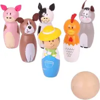 Bigjigs Wooden Bowling Set Farm 7 pcs.