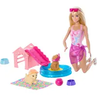 Barbie Puppy Pool Party Playset With Doll, Pool, Doghouse & Slide, 2 Pet Figures & 6 Accessories - Pink - ONE SIZE