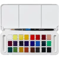 Daler Rowney Aquafine puolikaspannuinen vesiv risetti, 24 v ri , puolikaspannuinen matkasetti siveltimell