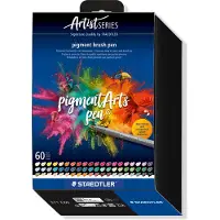Staedtler Pigment Arts Pen, 60 väriä, Monivärinen, Harjaspää, Pyöreä, Kierrätetty muovi, Vesipohjainen muste (371C60)