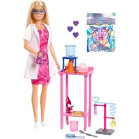 Barbie -tutkijanukke ja tarvikkeet, vaaleahiuksinen nukke, laboratoriopöytä ja väriä vaihtavia tarvikkeita, Muotinukke, Naaras, 3 vuosi/vuosia, Poi...