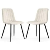 Hobby Hall 2 kpl LIVO-samettiverhoiltuja tikattuja tuoleja – beige, mustilla jaloilla