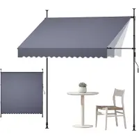 Vevor manuaalinen sisäänvedettävä markiisi, 250 cm ulkona sisäänvedettävä terassimarkiisi aurinkosuoja, korkeussäädettävä terassiovi-ikkunakatos manuaalisella kampikahvalla takapihalle, puutarhaan, pa