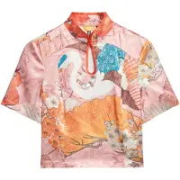 Superdry for woman. W6012099A Coral Mandarin Jacquard top (S), Casual, Viscose, Short sleeve