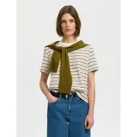 Selected Slwessential Ss Striped Boxy Tee Noos - Cream - XXL