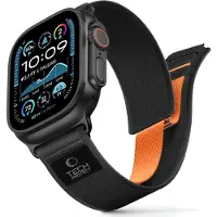 TechProtection Nylon Elite -ranneke Apple Watch 44 / 45 / 46 / 49 mm - musta ja oranssi