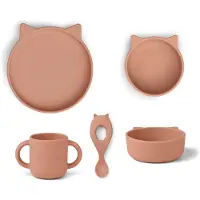 Liewood Vivi servissetti silikoni 4 osaa Cat dark rose