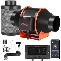 Vevor -kanavatuuletinsarja, hiilisuodatin, 349 m³/h, 101,6 mm EC-moottorilla varustettu poistoilmapuhallin, 10 nopeutta, PWM-ohjain, sovellusohjaus, ajastin, jäähdytys kasvatustelttoihin, sisäpuutarhan