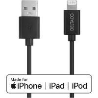 Deltaco Lightning - USB-A -kaapeli, MFI, 2m, musta