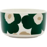 Marimekko Unikko Oiva kulho 5 dl, valkoinen/tummanvihreä/beige/hiekka