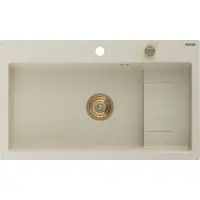 Mexen Omar graniittinen 1-allas pesuallas 800 x 480 mm, beige, kultainen sifoni - 6520801005-69-G