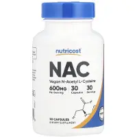 Nutricost N-asetyyli-L-kysteiini (NAC) 600 mg, 30 kapselia