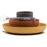 Nattou Soft Silicone Ruokailusetti, 4 Osaa, Sinappi/Terracotta